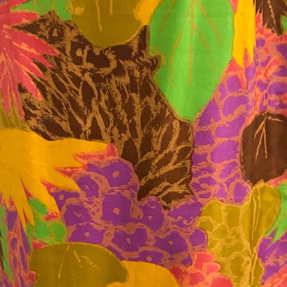 Vintage 60s 70s Maxi Dress Tiki Tropical Floral Cotton Orange Retro Mod M 8 10 - Picture 12 of 14